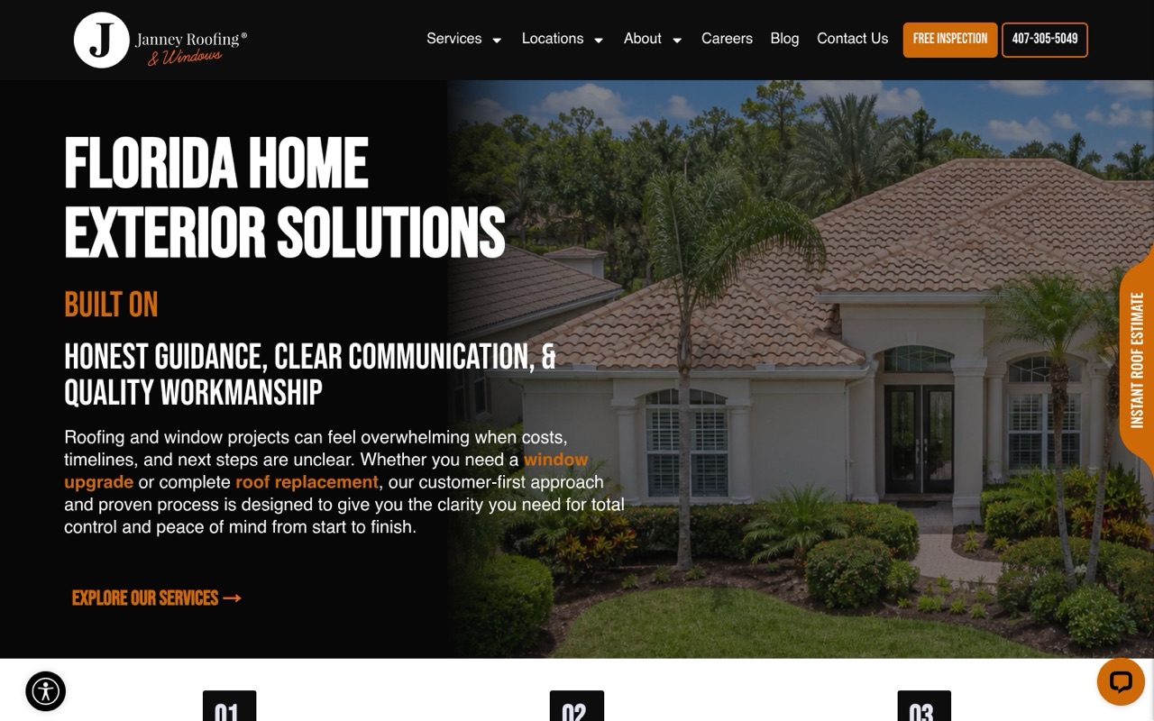 Janney Roofing website built by Latin Branding