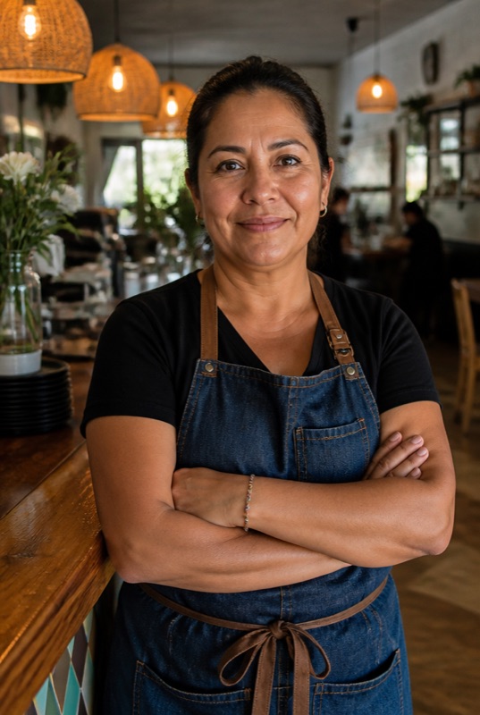 Restaurant owner in her business